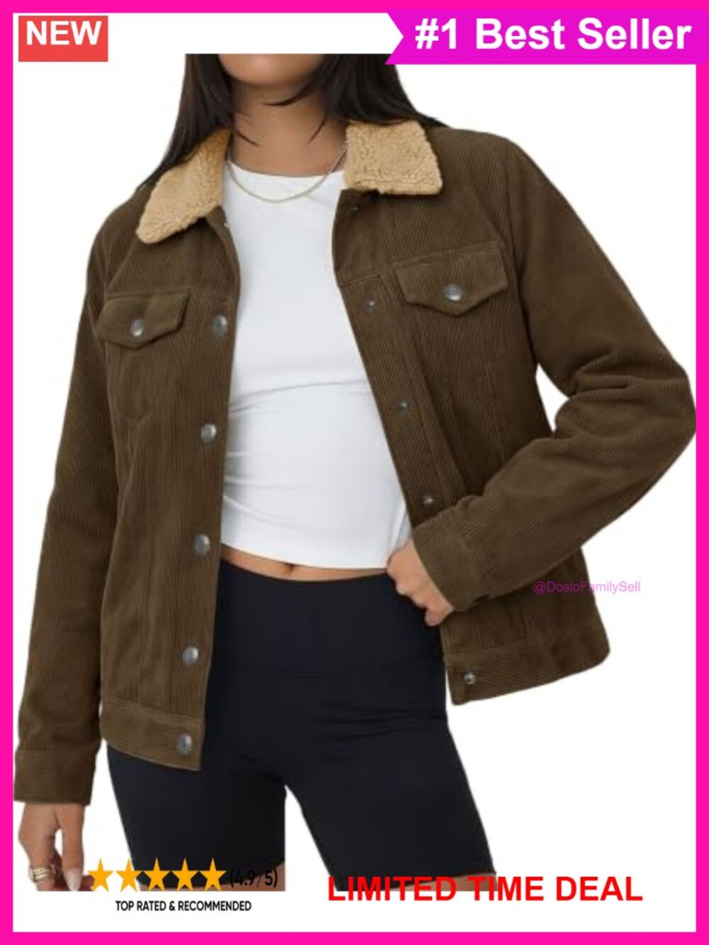 Women's Corduroy Button Down Jacket Sherpa Fleece Lined Coat